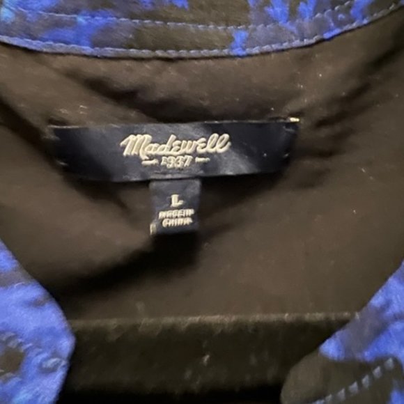 Blue and Black 100% Silk Madewell Dress, Size Large - Picture 3 of 4